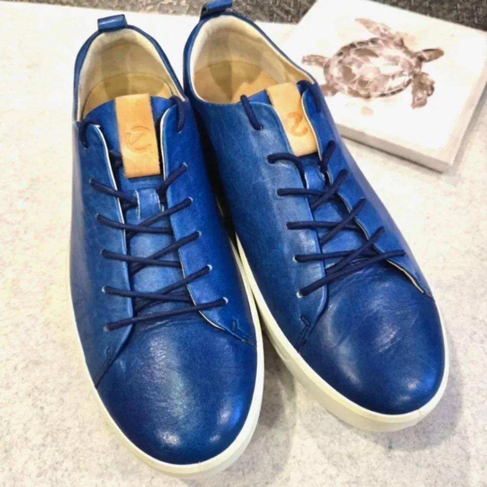 🐢 ECCO Soft 7 Men's Leather Sneaker. Blue Size 11. $170 new.